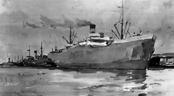  Obraz artysty malarza Antoniego Suchanka "Motyw z portu w Gdyni".  