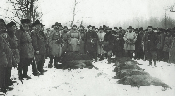  Polowanie na dziki w ordynacji księcia Karola Mikołaja Radziwiłła w styczniu 1936 roku.  