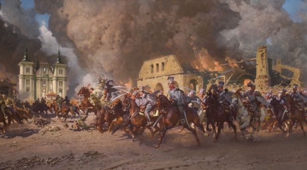  "Bitwa I Brygady Legionów z wojskami rosyjskimi w Urzędowie w lipcu 1915 roku (Belina pędzi Moskali z Urzędowa)" Zygmunta Rozwadowskiego.  