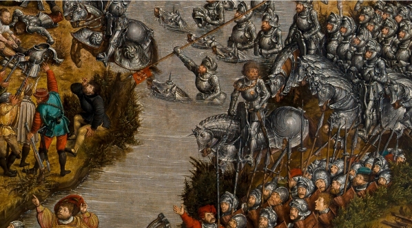  "Bitwa pod Orszą 8 IX 1514" (fragment obrazu ukazujący forsowanie rzeki).  