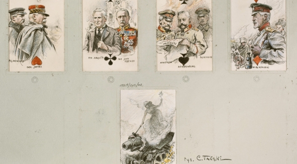  Karty do gry Czesława Tańskiego z przedstawieniami związanymi z I wojną światową.  